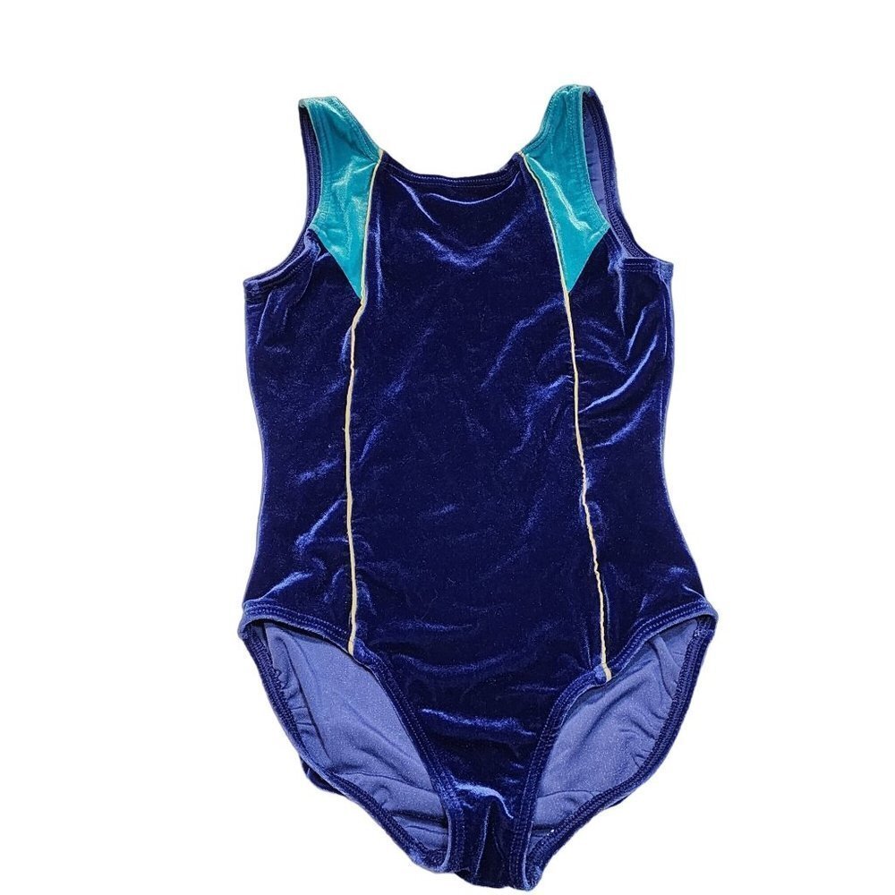Danskin leotard girl 8-10 Blue velvet dance gymnastics